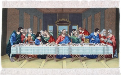 Biblical Last Supper Masterpiece - Pictorial 60 Raj Tabriz Carpet Silk Foundation - Rug - 133 cm - 69 cm
