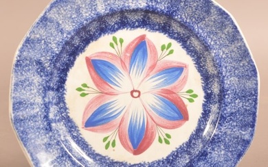 Blue Spatter China Dahlia Pattern Paneled Plate.