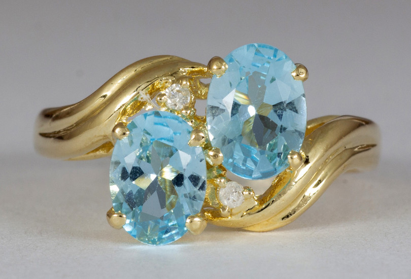 Blue topaz, diamond, 14k yellow gold ring