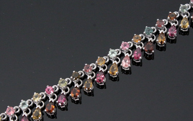 Bracelet with colorful tourmalines, 925 silver.