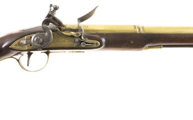 Brass flintlock pistol, barlel and lockplate maker marked 'Mortemore, London,...