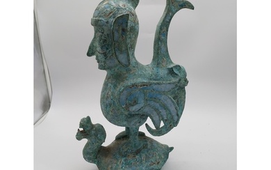 Bronze Chinese statue with sea serpent sitting on dragon hea...