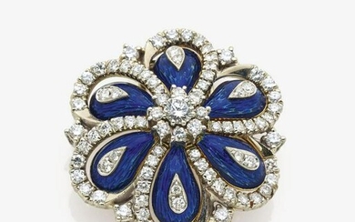 Brooch with brilliants and translucent enamel Probably