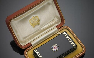 CARTIER Silver and gold alloy and black enamel box on