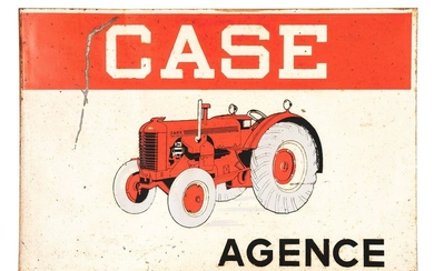 CASE TRACTORS AGENCY TIN FLANGE SIGN W/ TRACTOR