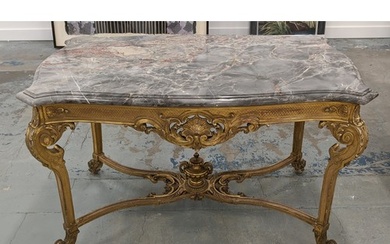 CENTRE TABLE, late 19th century French carved giltwood base ...