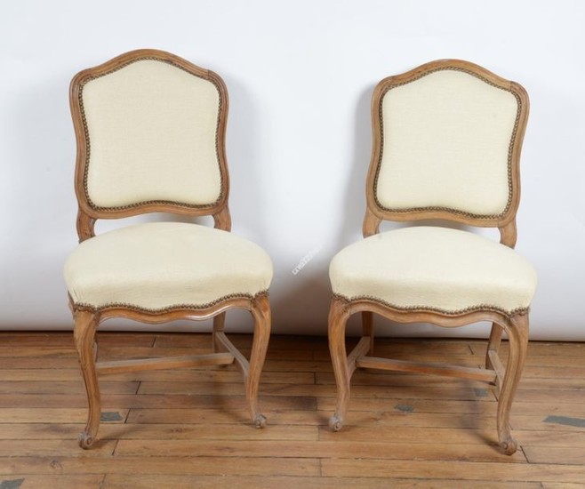 CHAIRS (pair of) in natural beech with moulded...