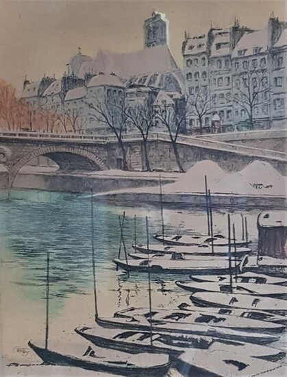 C.Wallois (?) Barques amarrées quai de Seine... - Lot 51 - Euvrard & Fabre