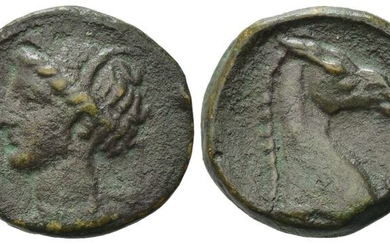 Carthaginian Domain, Sardinia, c. 300-264 BC. Æ (18mm, 4.83g). Wreathed...