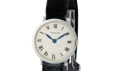 Cartier. Elegant Lady’s Wristwatch in Platinum, With Silver Roman Numbers Dial