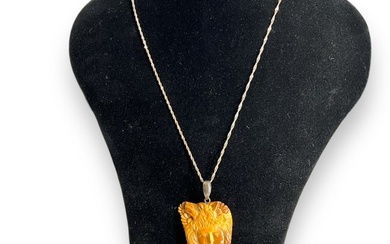 Carved Pendant with Sterling Silver Chain Necklace
