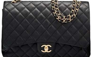 Chanel Black Quilted Caviar Leather Maxi Double