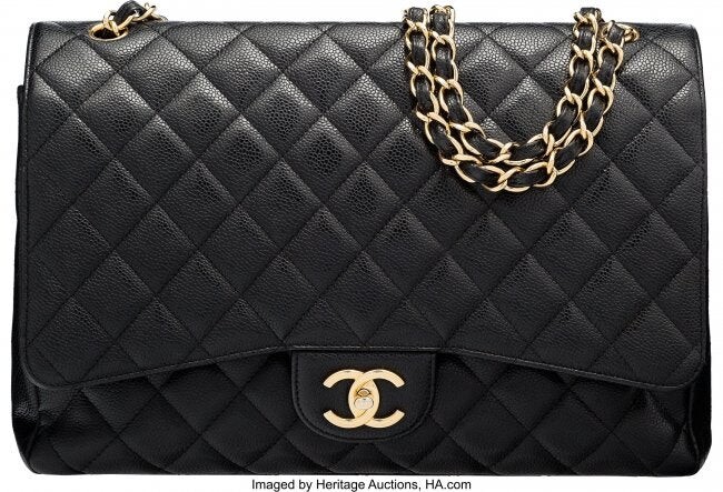 Chanel Black Quilted Caviar Leather Maxi Double