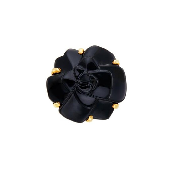 Chanel Gold and Carved Black Onyx 'Camelia' Ring, France