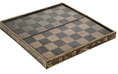 Chess. A Regency period papier-mâché games board