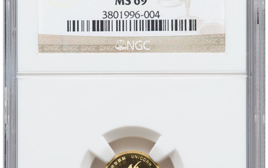 China: , People's Republic gold "Unicorn" 5 Yuan 1996 MS69 NGC,...