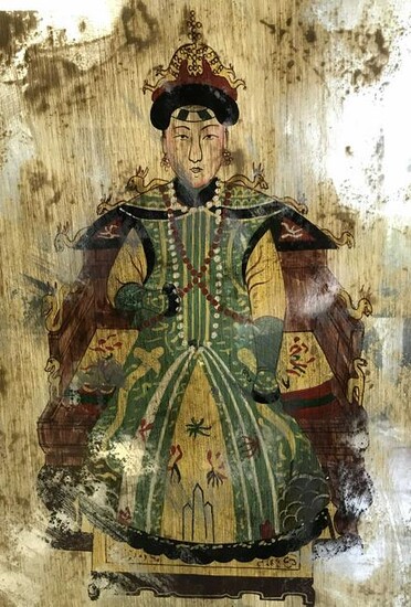 Chinese Ancestor Painting on Mirrored Surface