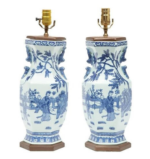 Chinese Blue and White Porcelain Hexagonal Vases