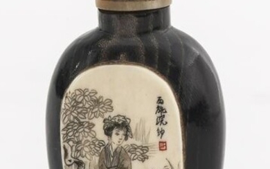 Chinese Bone & Horn Engraved Snuff Bottle