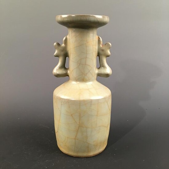 Chinese Celdon Glazed Bottle Vase 10'' H, 5'' W; 2.6