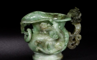 Chinese Jadeite Jue Cup with Chilong, Republic