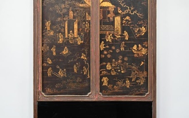 Chinese Painted and Gilt Trumeau Mirror