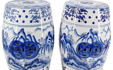 Chinese Pair of Porcelain Drum Stools