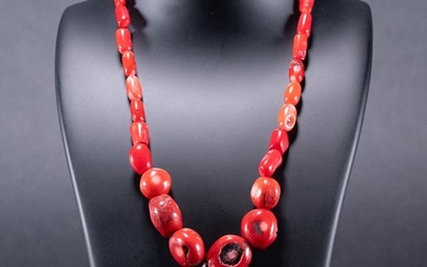 Chinese Red Coral Yellow Jade Sterling Silver Necklace