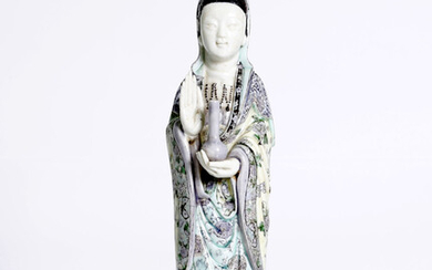 Chinese porcelain qing dynasty Guanyin. Lilac and green colors