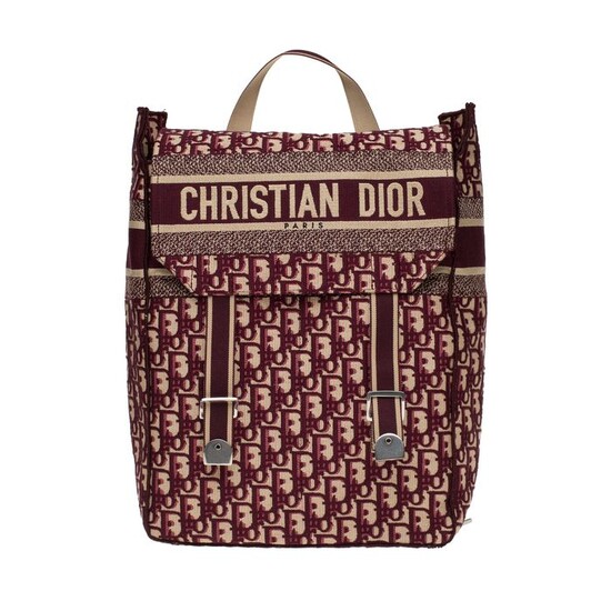 Christian Dior - Neuf / New Christian Dior Sac à dos en toile brodée Monogram Oblique bordeaux Backpack