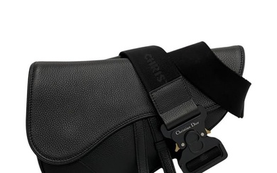 Christian Dior Saddle Bag Grained Calfskin Leather Shoulder Pochette Black 25850