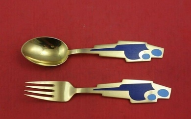 Christmas by A. Michelsen Sterling Silver Fork and Spoon Set 2pc 1962 Vermeil