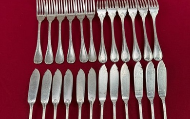 Christofle - Fish cutlery set for 12 (24) - Rubans Croises - Silverplate