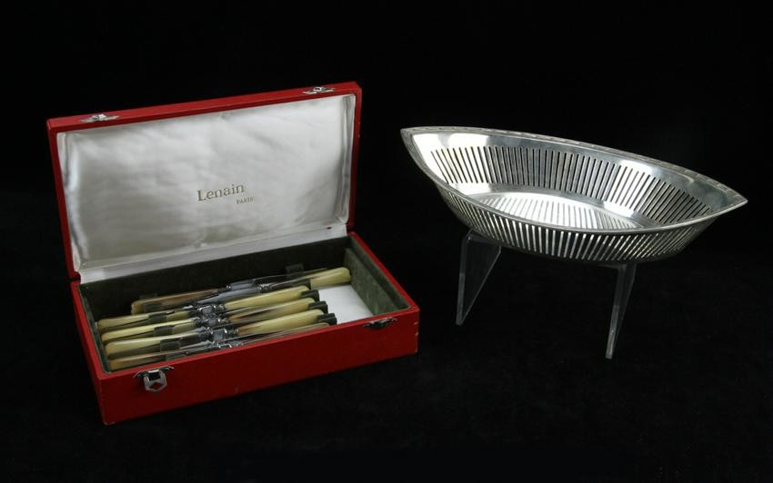 Christofle Silverplated Basket and Knives
