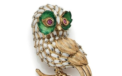 Clip-brooch with an "Owl" design in 18K
