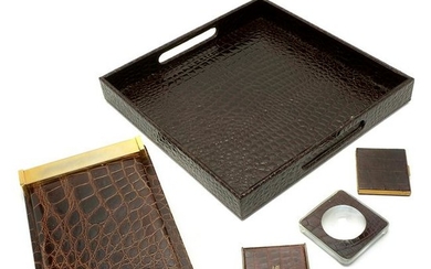 Collection of Five Continental Brown Alligator Leather