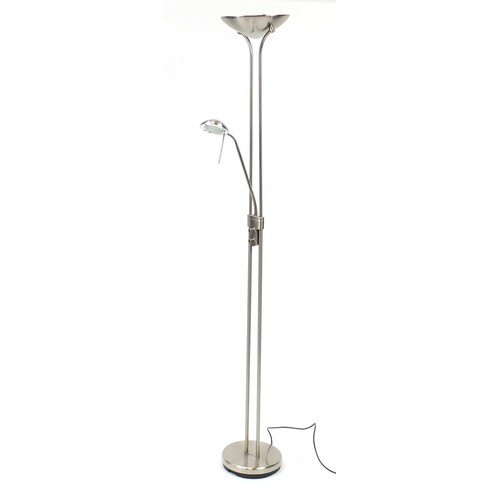 Contemporary polished metal uplighter with adjustable readin...