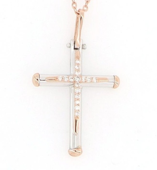 "Cross Necklace" - 18 kt. White gold, Yellow gold - Necklace with pendant - 0.10 ct Diamond