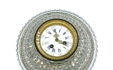 Crystal Wall Clock Brass Mounted and Enameled Face