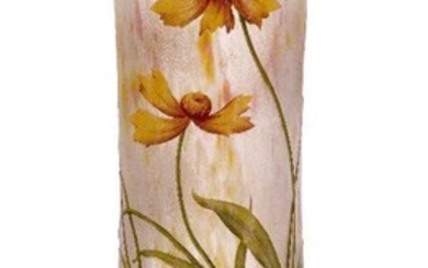 Daum, a large enamelled glass vase c.1910, signed in enamel...