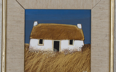David Humphreys - Thatched Cottage, late 20th century acrylic on board, signed with initials, 14.5cm