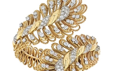 David Webb 18K Yellow Gold Ornate Crossover Diamond Bracelet