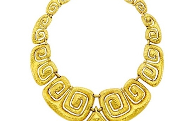 David Webb Hammered Gold Pendant-Necklace