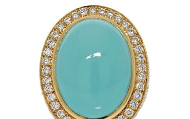 David Webb Platinum & 18K Yellow Gold Large Turquoise And Diamond Ring