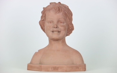 Demeter CHIPARUS (1886-1947). ( D'après). Buste de fillette en terre cuite. Style Art déco. Signé...