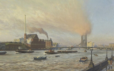 Deryck Foster, British 1924-2011 - Thames view, 1958; oil on board, signed and dated lower left 'Deryck Foster '58', 45.3 x 68 cm (ARR)