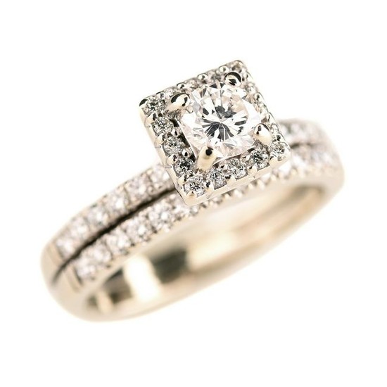 Diamond, 14k White Gold Wedding Ring Set.