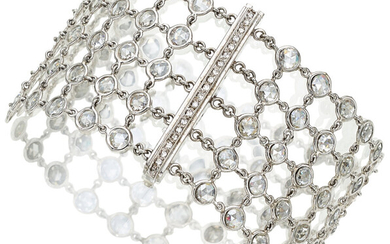 Diamond, White Gold Bracelet Stones: Rose-cut diamonds weighing a...