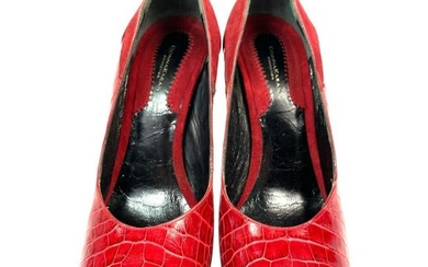 Donna Karan Collections Red Crocodile and Suede Pump