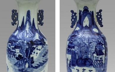 Due vasi in porcellana decorati in bianco e blu